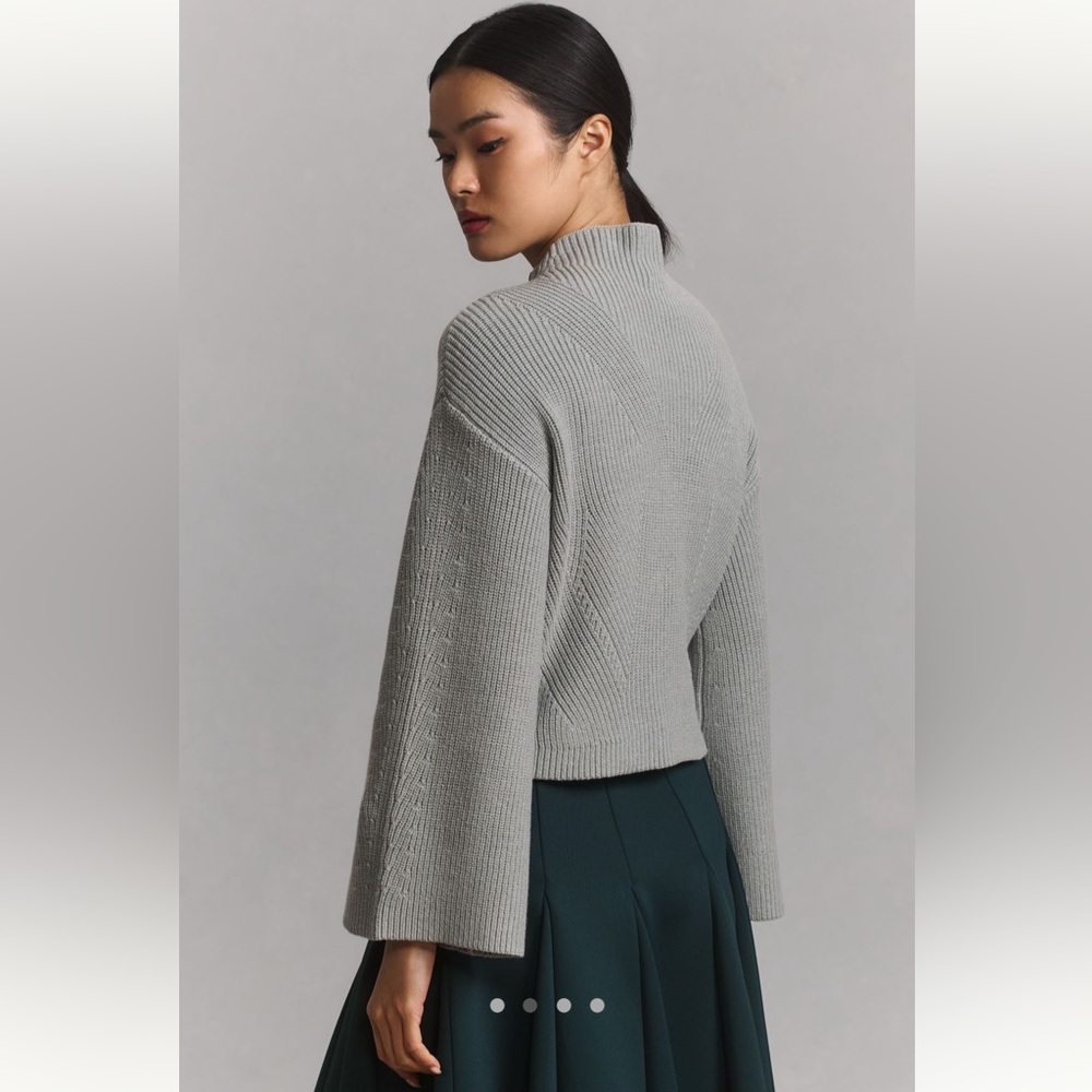 The Katey Mock-Neck Bell-Sleeve Sweater by Maeve XXS Grey Anthropologie NWOT